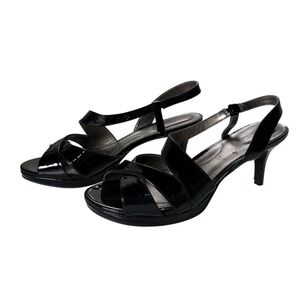 Bandolino Womens Black Size 9 1/2 Patent‎ Sandals Slingback Heels Strappy